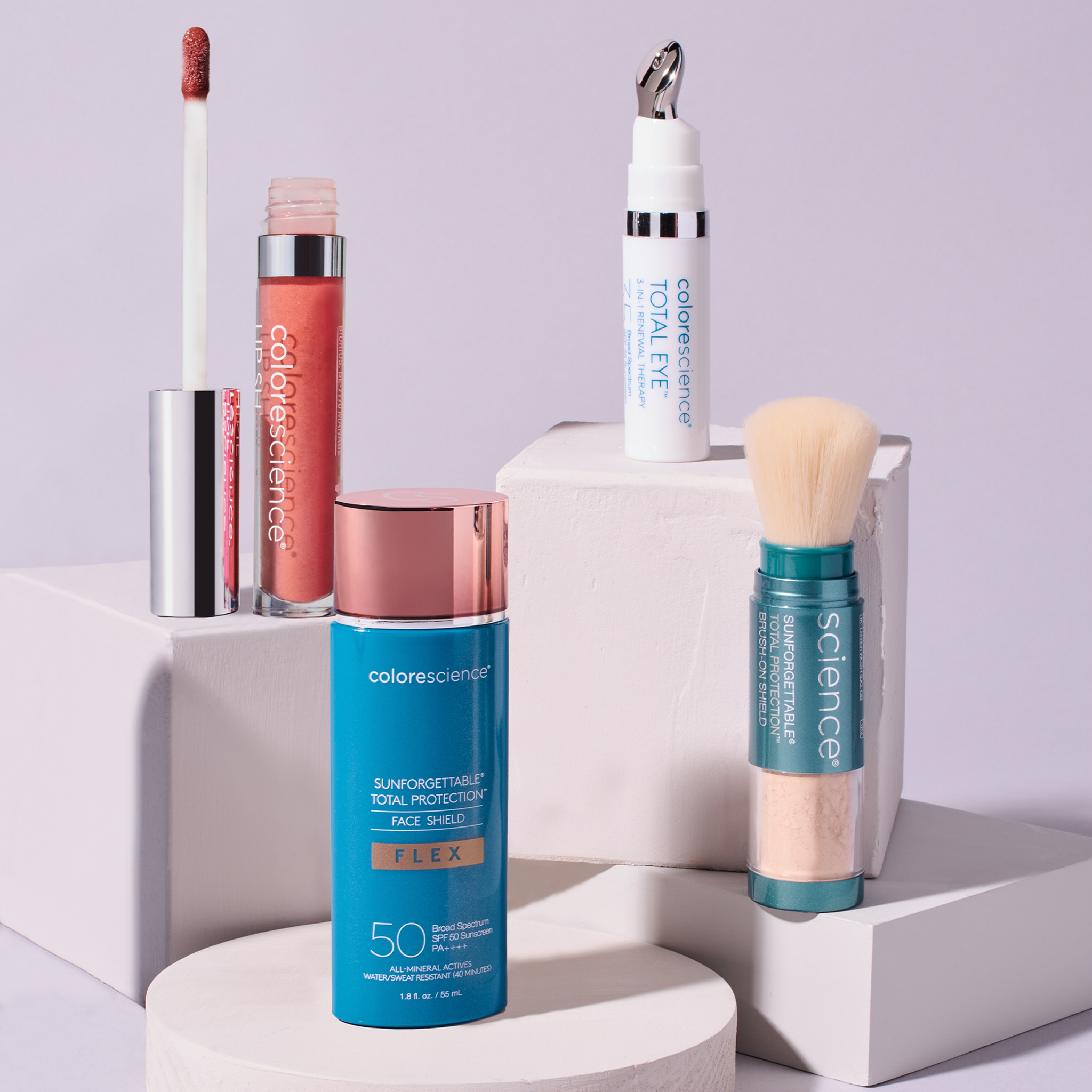 Suzetty's Favorites: Total Eye 3in1 Renewal Therapy, Sunforgettable Total Protection Brush-on Shield SPF 50, Peptide Lip Shine SPF 30, Sunforgettable Total Protection Face Shield Flex SPF 50 || all